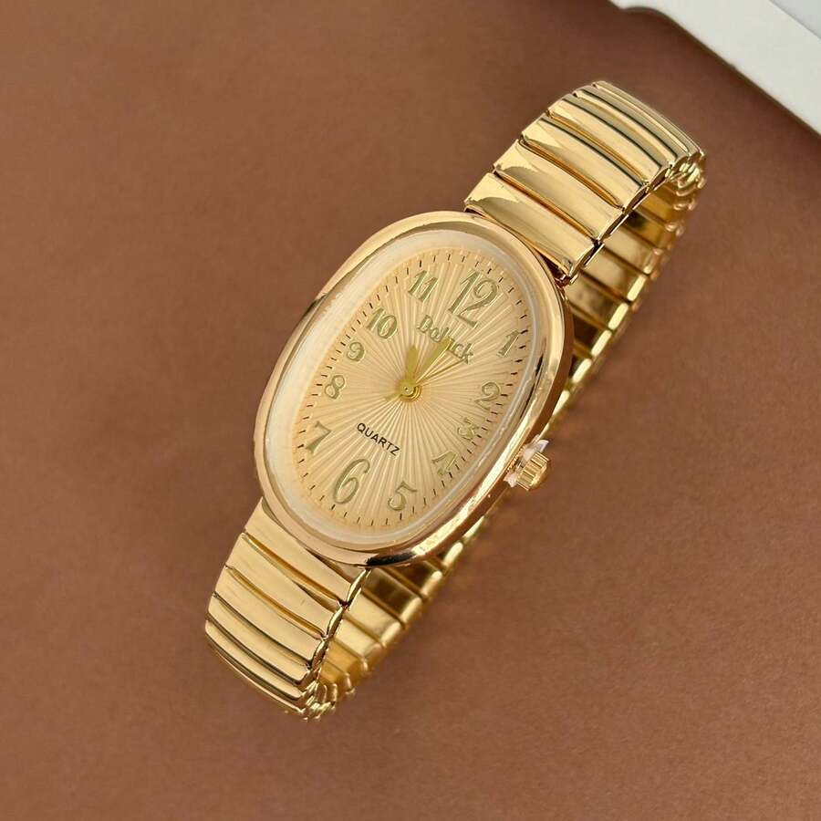 Relógio De Feminino Com Mostrador Oval-Design Inspiração Pulseira Elástico Feminina Quartz Prata Rose e Ouro - Dourado - Visão 1