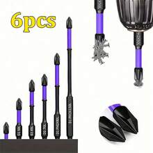 6pcs Industrial PH2 Magnetic Screwdriver Bit Set, 2024 New Upgraded High Hardness And Strong Magnetic D1 Steel Anti-Slip Impact Driver Bit Set, 1/4" Hex Shank, Strong Magnetic, Length 25-150mm - 6pcs/set - 查看 2