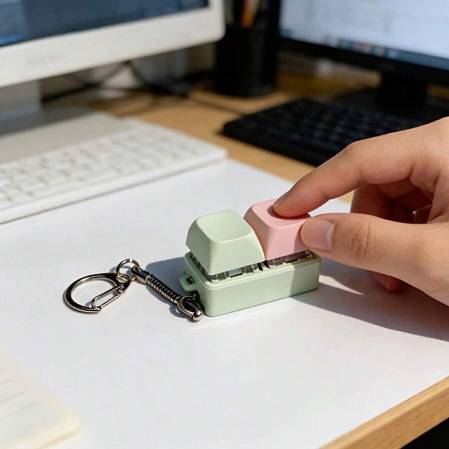 1pc Novelty Keycap Fidget Keychain - Mechanical Keyboard Style Clicker For Stress Relief, Unique Office Desk Toy & Gadget Gift - Multicolor - View 1