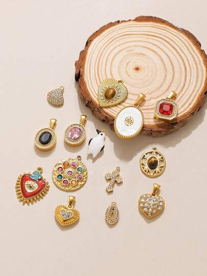 1件/包 304不锈钢多色滴油水钻设计时尚饰品DIY吊坠