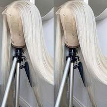 13x4 Transparent Lace Front Platinum Straight Human Hair Wig, 150% Density, #60 Blonde, 20 Inches Long Straight Hair, Suitable For Women - SYellow - View 7