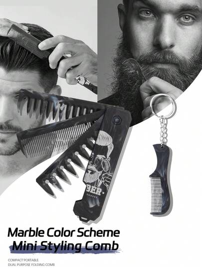 2 pièces Peigne à barbe pliable pour hommes, outil de toilettage portable, peigne de poche portable pour barbe, peigne de toilettage de barbe pliable pour usage quotidien, peigne porte-clés, peigne à barbe pliable portable de voyage pour hommes, cadeau
