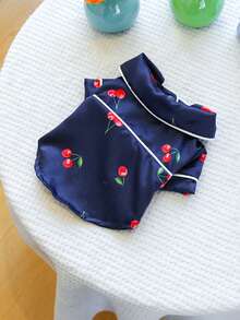 1件装宠物睡衣 樱桃图案 狗狗睡衣 宠物家居服 - 海军蓝 - 藏蓝色 - 查看 5