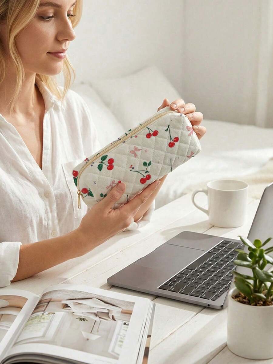 Random Pattern Cosmetic Bag, Lightweight Zipper Makeup Pouch, Pencil Case, Classic Stationery Pouch, Suitable For School/Students/Back To School Season - Multicolor - View 1