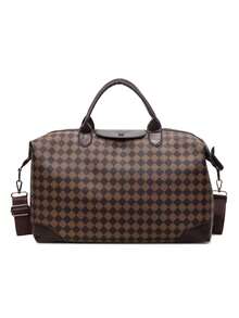 1pc PU Handbag Travel Bag, Student Organizer Bag, Large Capacity Short-Trip Luggage Bag, Waterproof Compartment, Fits Carry-On Suitcase, Lightweight, Unisex Gym Bag, Business Travel Tote - Coffee - View 4