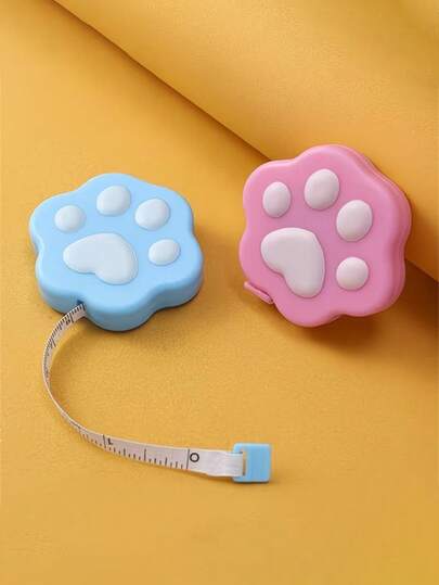 1 pieza Regla retráctil rosa y azul con diseño de huella de pata - Compacta y portátil, adecuada para medir mascotas, hogar, oficina, bricolaje - Regalo ideal para amantes de los gatos
