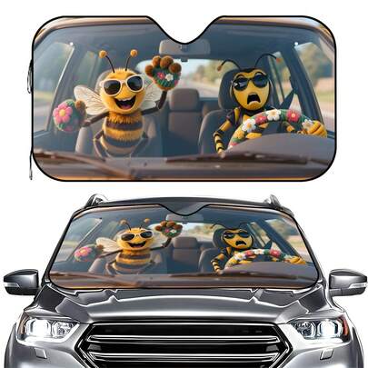 1pc Cartoon Panda Funny Print Car Windshield Sun Shade, Keeps Car Interior Cool, Suitable For SUV And Sedan