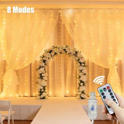 LED Window Curtain Lights, 8 Lighting Modes With Remote Control, Hanging String Lights For Wedding Backdrop, USB Powered, Suitable For Mother's Day, Easter, Ramadan, Singles' Day, Holiday Lighting Decor, Birthday Wedding Party Fairy Lights