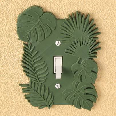 1pc 3D Printed Tropical Plant Switch Decorative Frame, Monstera Leaf & Palm Leaf, Fresh Green Plant Style Wall Switch Decor Accessory, Comes With Screws, No Power Required
