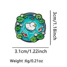 池塘风景水獭鸭珐琅胸针可爱卡通动物青蛙水豚猫胸针翻领别针徽章背包服装配饰时尚珠宝礼品 - 綠色 - 查看 17