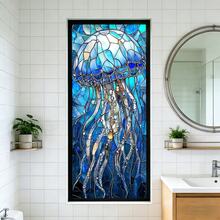 1/3pcs Ocean Style Static Cling Frosted Window Film. Wave Sunrise And Jellyfish Pattern. Decorative Privacy Window Sticker, Removable Sunshade Suitable For Living Room, Bedroom And Bathroom Glass Doors And Windows. - Multicolor - View 9