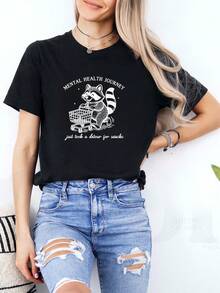 T-shirt Hibou pour la santé mentale - Design humoristique << Regardez l'âne », t-shirt décontracté à manches courtes et col rond, respirant et confortable, convenant aux hommes et aux femmes, cadeau idéal pour le printemps, l'été et l'automne, t-shirt hibou. - Noir - Voir 6