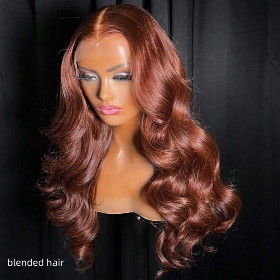 36英寸即戴即用免胶假发，真人发混纺，预先拔毛、预先剪裁，高清蕾丝，无需胶水，180%密度，13x4波浪卷蕾丝前假发，女士真人发混纺，免胶，自然发际线，自然黑色 - 棕色 - 查看 1