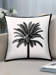 1/2/4pcs Single-Sided Black Palm Tree Print Throw Pillow Covers - Modern Tropical Style Minimalist Design With Zipper Closure, Suitable For Living Room & Bedroom - Black and White - View 1