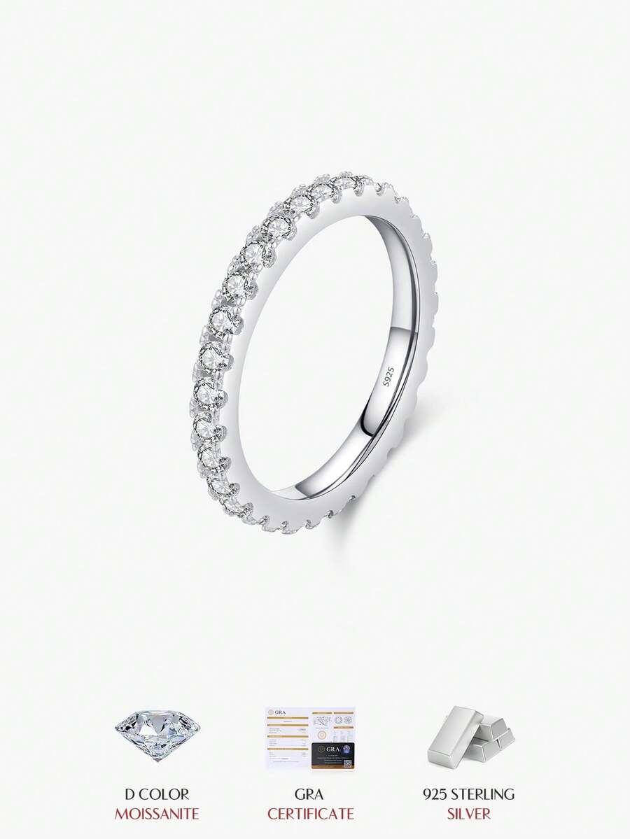 MODIAN Cincin Tumpuk Pita Moissanite Warna D Mewah untuk Wanita, Perhiasan Pernikahan Perak Sterling 925 Asli dengan Kotak Hadiah yang Indah - Perak - View 1