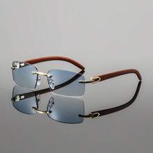 1 Pair Of Men's Metal Square Frameless Retro Elegant Exquisite Luxurious High-End Classic Stylish Compact Lightweight Versatile Fashion Glasses With Blue Frames, A Summer Essential - 棕色的 - 查看 7