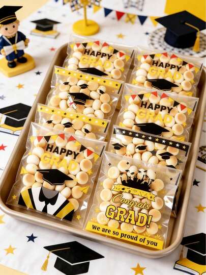 100pcs Graduation Season Gift Bags Self-Sealing Bags, Graduation Party Gift Packaging Bags, Congrats Grad, Happy Graduation Decorations, Class Of 2026 Graduation Gifts, Graduation Celebration Table Decorations, Graduation Season Souvenir Bags, Graduation Party Sweet Bags, Graduation Season Biscuit Baking Bags, Graduation Season Kitchen Packaging Supplies, Graduation Room Decorations, Graduation Home Decor, Party Favors