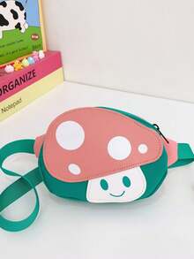 1pc Girls' Cartoon Mushroom Nylon Zipper Closure Cute Chest Bag/Waist Bag/Crossbody Bag, Suitable For All Seasons Daily Use - A - View 12