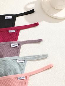 5pcs/Set Women's Multicolor Vertical Striped Thin Waist Sexy Thong Panties - Multicolor - View 3