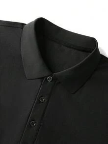 男士复古刺绣 Polo 衫，巴黎字母印花黑色 T 恤，短袖休闲商务通勤 Polo 衫，夏季 - 黑色 - 查看 4