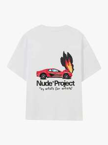 Camiseta de moda nueva para hombres con estampado de letras y automóviles de estilo hip hop - Blanco - Ver 3