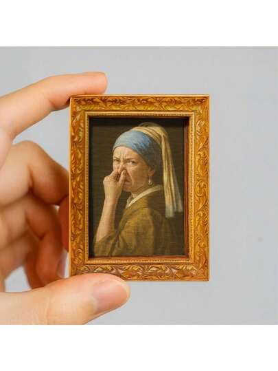 1pc "What's That Smell?" Wooden Fridge Magnet, Mini Girl Pearl Earrings, Wooden Mini Decorative Painting, Funny Decorative Magnet, Magnetic Memo Sticker For Home, Unique Gift & Kitchen Essentials