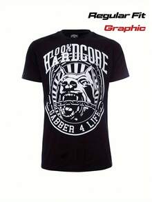 Camiseta Gráfica Hardcore Gabber 4 Life para Hombre - Con un Impresionante Diseño de Perro y Cadena, esta Camiseta de Manga Corta y Cuello Redondo de Corte Regular es Perfecta para Salidas Casuales y Festivales de Música, lo que la convierte en una Opción Elegante con su Tela Resistente. - Negro - Ver 3