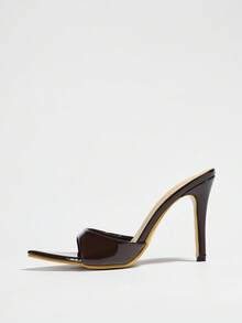 Women's High Heel Mirror Mule Shoes, Classic Style For Spring/Summer, Suitable For Night Party, Banquet, Outdoor, Fashion Street, Runway, Home & Casual Wear. Pointed Toe, Thin High Heel, Sexy Open Toe Design, Slip-On, High-Quality Solid Color Material, Elegant And Mature Coffee Brown Color, Fashionable High Heels - Coffee Brown - View 5
