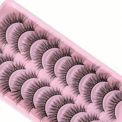 20对自然交叉全头假睫毛，透明/黑色睫毛梗，蓬松纤细，适合日常佩戴，漫画风格，旅行必备