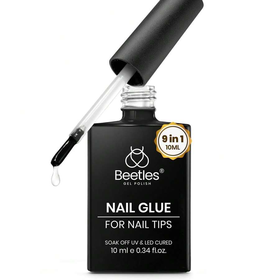 Beetles Gel Nail Glue, 9 In 1 UV Nail Glue For Acrylic Nail Tips, Super Strong Brush On Formula, Base Coat Gel, Ideal Gift For Women, UV LED Light Required - 1 lọ keo dán móng tay dạng gel 10ml - Xem 1