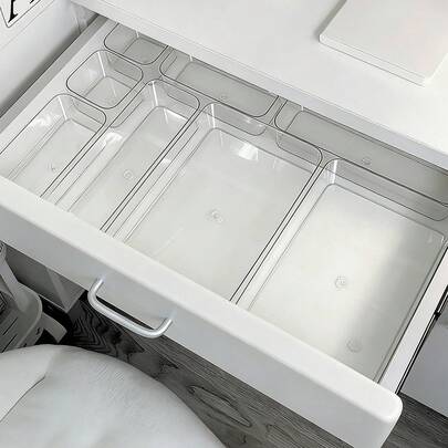 1/4/6/7/12个装透明抽屉收纳盒，化妆品收纳盒，桌面隔层收纳盒，适用于化妆品、办公用品及杂物，夏季女士礼品盒，房间装饰