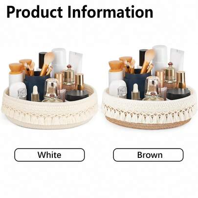 1pc Handwoven Decorative Tassel Storage Basket - Natural White Fiber, Hypoallergenic, Lightweight Desktop Storage Box, Suitable For Storing Cosmetics, Pens, Etc., Minimalist Home Decor, Suitable For Bedroom, Living Room, Office