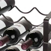 Estante apilable para vino 12 botellas mostrador de gabinete de vino de 3 niveles soporte para estante y almacenamiento soporte para botellas de vino de metal no empotrado para gabinete - Marrn - Ver 3