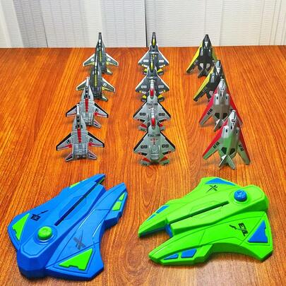 2pcs Kids Shooting Toy Dual-Player Battle Airplane Launcher, Manual Blue & Green, Outdoor Fun, Durable Plastic, Airplane Toy, Boys Gift, Christmas Gift