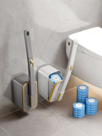 一套全新升级版马桶刷套装，包含可替换一次性刷头，壁挂式马桶刷，浴室清洁套装，内含3个带香味的替换刷头及清洁剂，轻松去除马桶污渍，彻底清洁浴室，适用于家庭、宿舍。