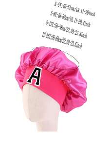 儿童A-Z字母粉色弹力宽檐缎面睡帽 - 贴合头部，保护头发，超柔软透气设计，带防滑内衬 - 玫紅色 - 查看 8