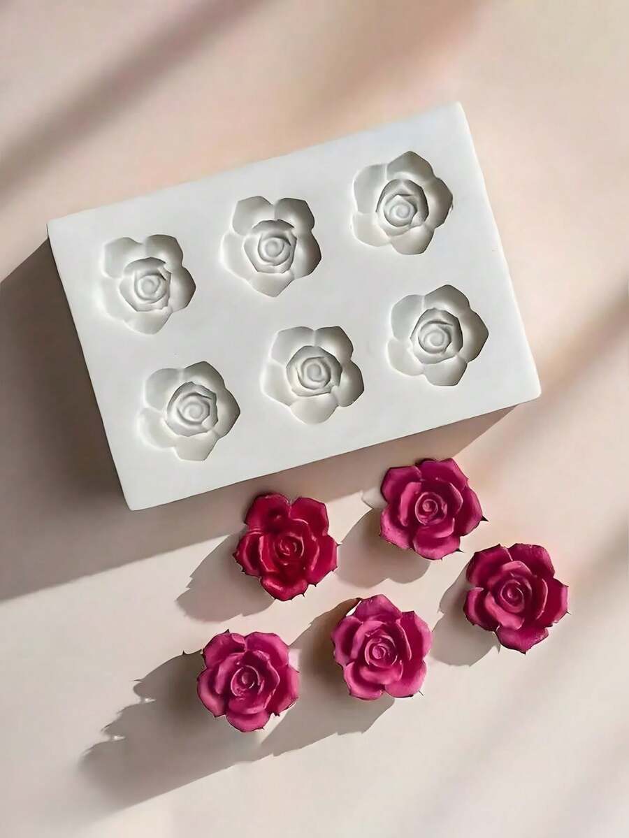 Molde de Silicone 3D com 6 Cavidades em Formato de Rosa - Molde de Design de Flor para Fabricação de Velas, Fabricação de Sabonetes, Ceras Derretidas, Artesanato em Resina e Projetos DIY | Ferramenta de Moldagem de Silicone Reutilizável e Antiaderente, Adequada para Entusiastas de Artesanato e Fabricação de Presentes. Aplicável para Presentes de Halloween, Natal, Ação de Graças, Dia das Mães
