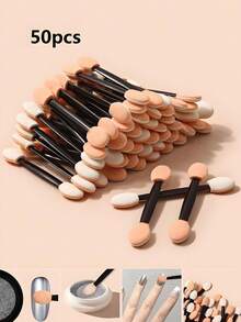 50Pcs Black Double-Ended Nail Art Sponge Magic Wand Gradient Manicure Brush With Rhinestone & Sticker Pen Nail Art Tools For Women Home Solon - Black - View 10