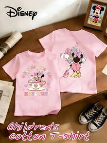 Disney Minnie Mouse And Castle100% Pure Cotton Children's T-Shirt, With Cartoon Print On Both Sides. This Casual-Style Children's T-Shirt Is Suitable For Both Boys And Girls, Making It An Ideal Choice For Christmas Parties And Everyday Outdoor Activities. - 粉色 - 查看 2