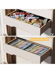 4pcs Drawer Organizer Divider Set, Foldable Wardrobe Storage Baskets And Fabric Bins For Clothes, Underwear, Bras, Ties, Accessories, Socks - Grey - View 3