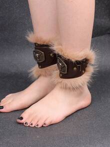 1 Set Adjustable Medieval Viking Boot Covers/Laces With Fur Trim - Perfect For LARP, Cosplay, Renaissance Fairs, Halloween, Carnival Costumes - A - View 3