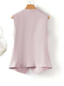 Áo tank top không tay cổ chữ V dành cho nữ, thiết kế cài nút - Thời trang & Đa năng, túi giả, chất vải cao cấp - Món đồ thiết yếu trong tủ quần áo sành điệu - Màu tím hoa cà - Xem 2