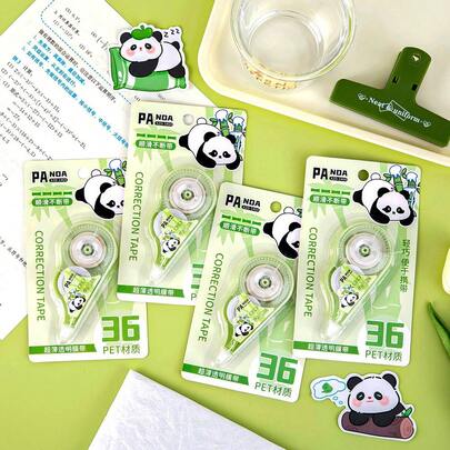 3pcs Cartoon Panda Correction Tape, Large Capacity Transparent Correction Film, Creative Learning Stationery Correction Tape, Suitable For School And Office Use, Back To School Season