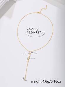 Nooxian 1pc Women's Necklace, Exquisite Bling Bling Copper Inlaid Zirconia Heart-Shaped Tassel Y-Shaped Long Necklace, Suitable For Daily Deep V Dress, Party Accessories, Gift - Gold - View 7