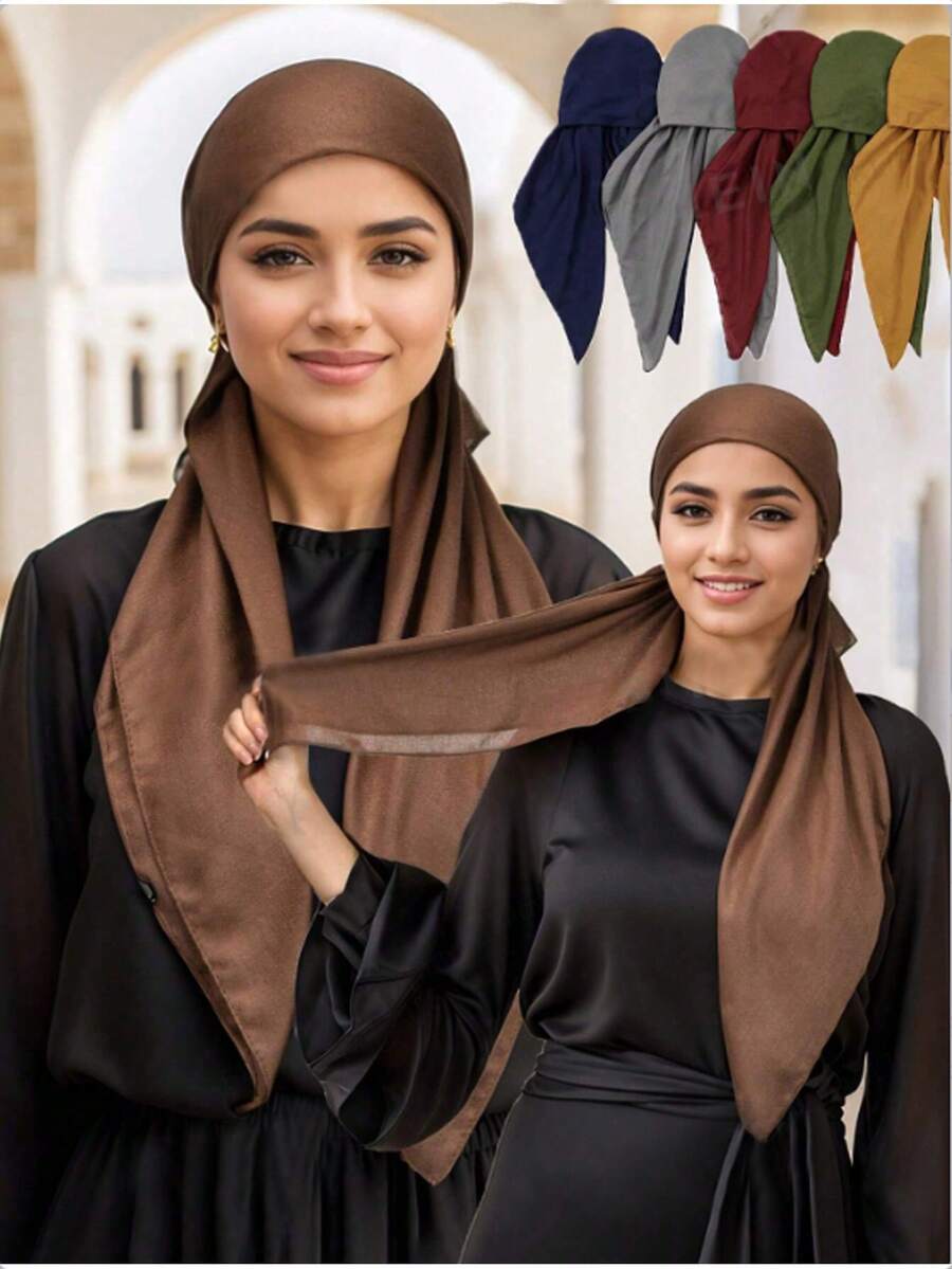 1pc Women's Linen Elastic Headscarf Hat, Combining Traditional And Modern Styles, Versatile Fashion Solution, Suitable For Daily Commute, Cultural Events, Travel, Leisure Gatherings, Religious Occasions - Solid Color - View 1