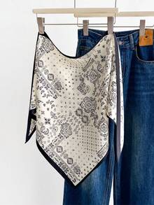 1pc French Retro Cashew Flower Multifunctional Scarf Shawl, Suitable For Daily, Office, Vacation And Other Occasions - Black - View 7