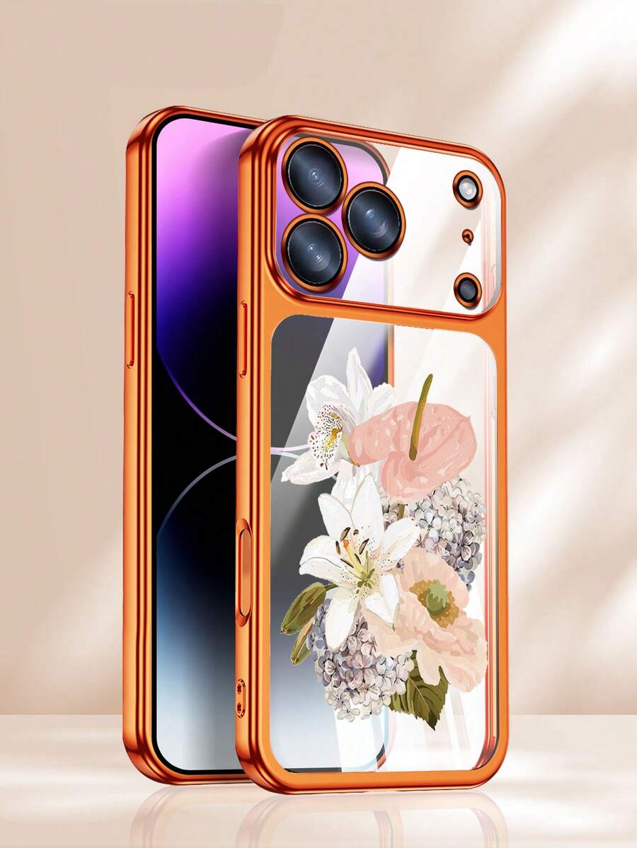 High-Quality, Electroplated, Transparent Phone Case For IPhone 17 Pro Max And 17 Air. Fashionable, Matte, All-Around Design With A Fresh Bouquet Of Lilies. - Blue - View 1