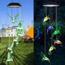 Solar Hummingbird Wind Chimes, Outdoor Memorial Gifts For Mom Grandma, Birthday Patio Decor For Women, Garden Yard Art Ornaments - Chim ruồi xanh (1 con) - Xem 2