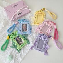 1个女孩毛绒挂绳证件卡套，DIY粉丝卡展示盒带丝带，学生卡袋 - 卡套 - 查看 3