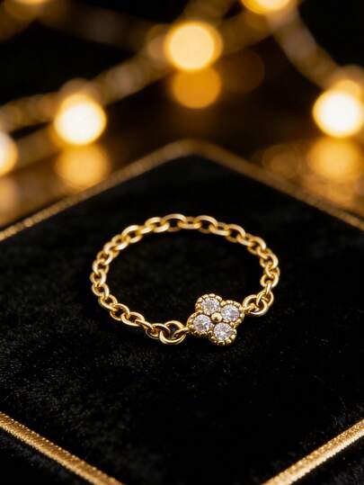 925纯银链条花朵戒指，精致链条设计，简约百搭银饰，送给闺蜜的日常佩戴礼物